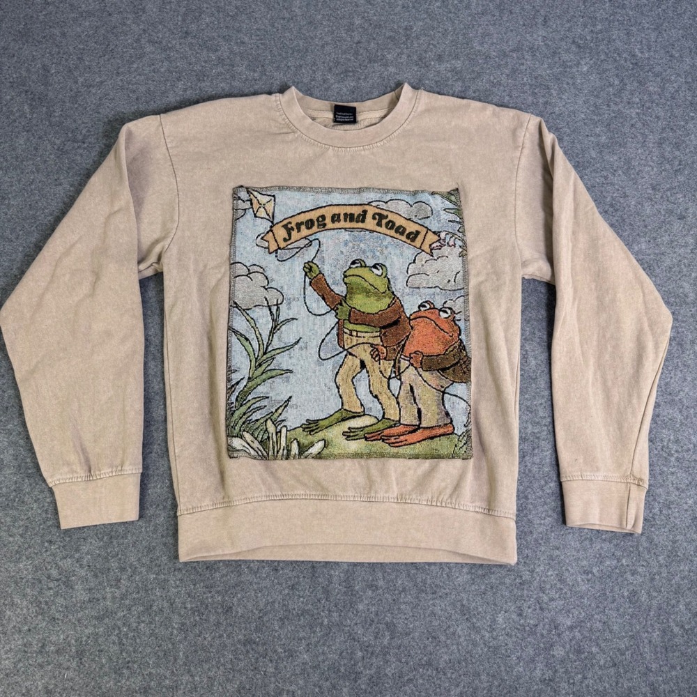 Frog and Toad Woven Tapestry Crewneck Sweatshirt Cottagecore Mineral Wash Small